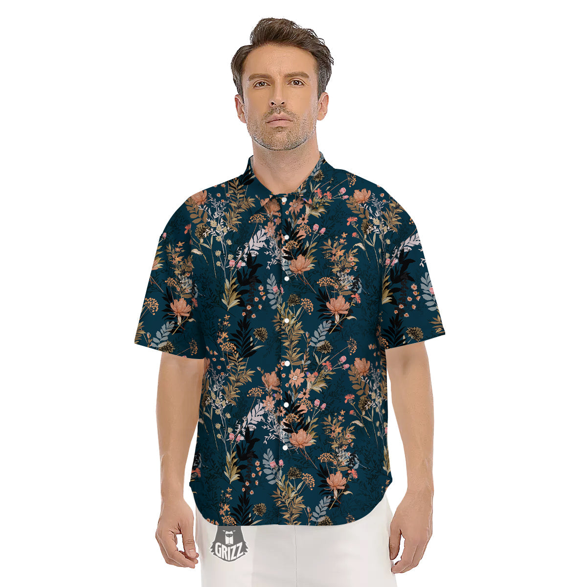 Autumn Vintage Print Pattern Men's Short Sleeve Shirts-grizzshop