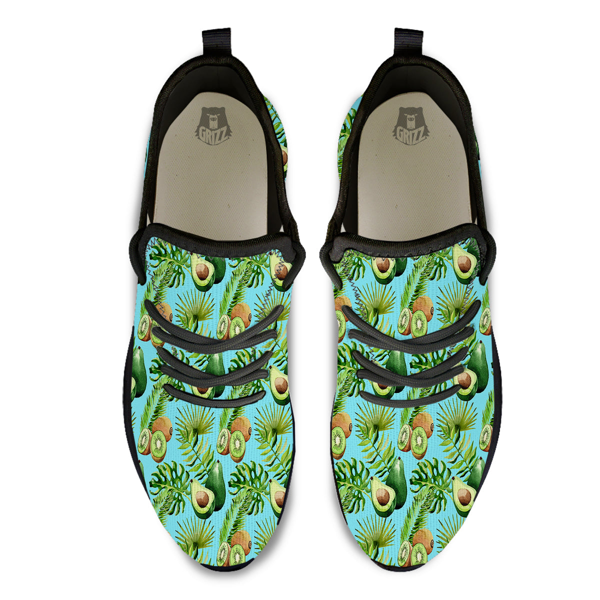 Avocado And Watercolor Kiwi Print Pattern Black Athletic Shoes-grizzshop