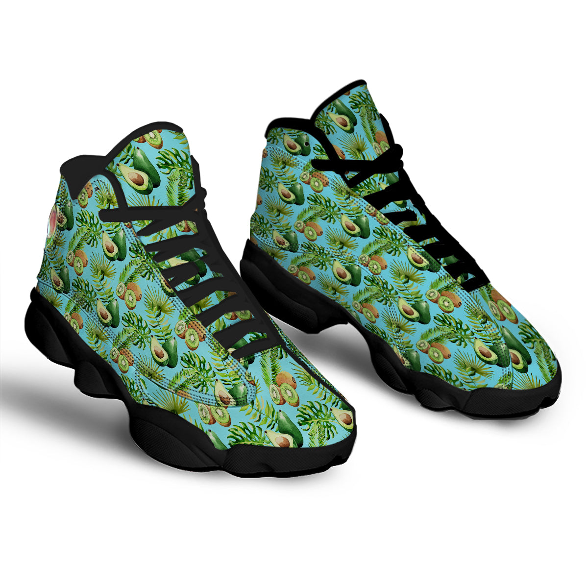 Avocado And Watercolor Kiwi Print Pattern Black Basketball Shoes-grizzshop