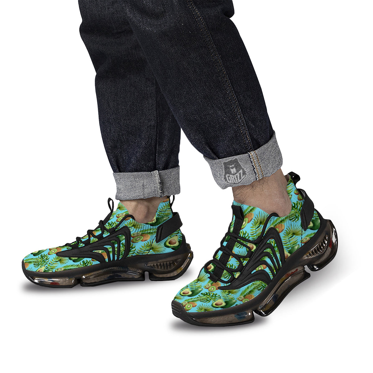 Avocado And Watercolor Kiwi Print Pattern Black Gym Shoes-grizzshop