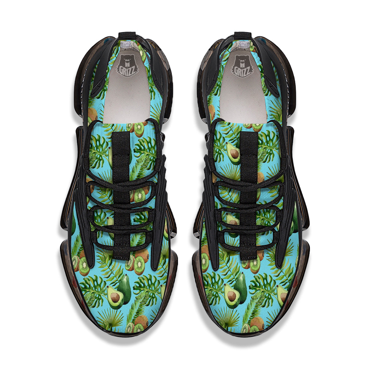 Avocado And Watercolor Kiwi Print Pattern Black Gym Shoes-grizzshop