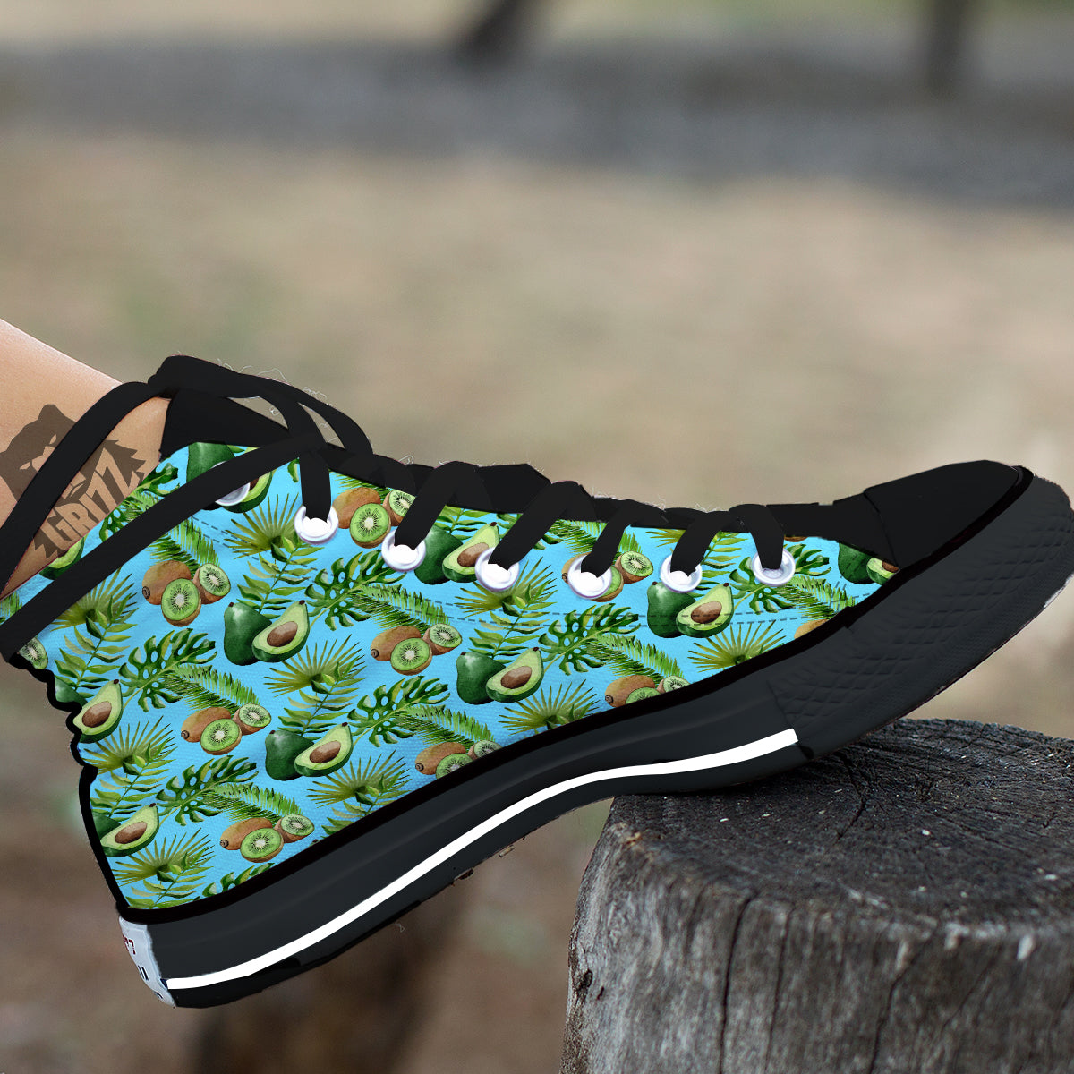 Avocado And Watercolor Kiwi Print Pattern Black High Top Shoes-grizzshop