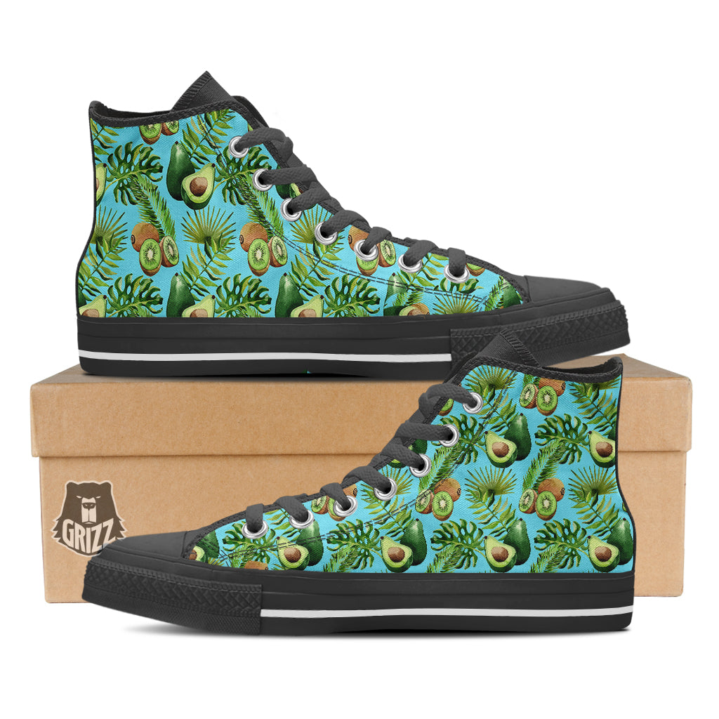Avocado And Watercolor Kiwi Print Pattern Black High Top Shoes-grizzshop