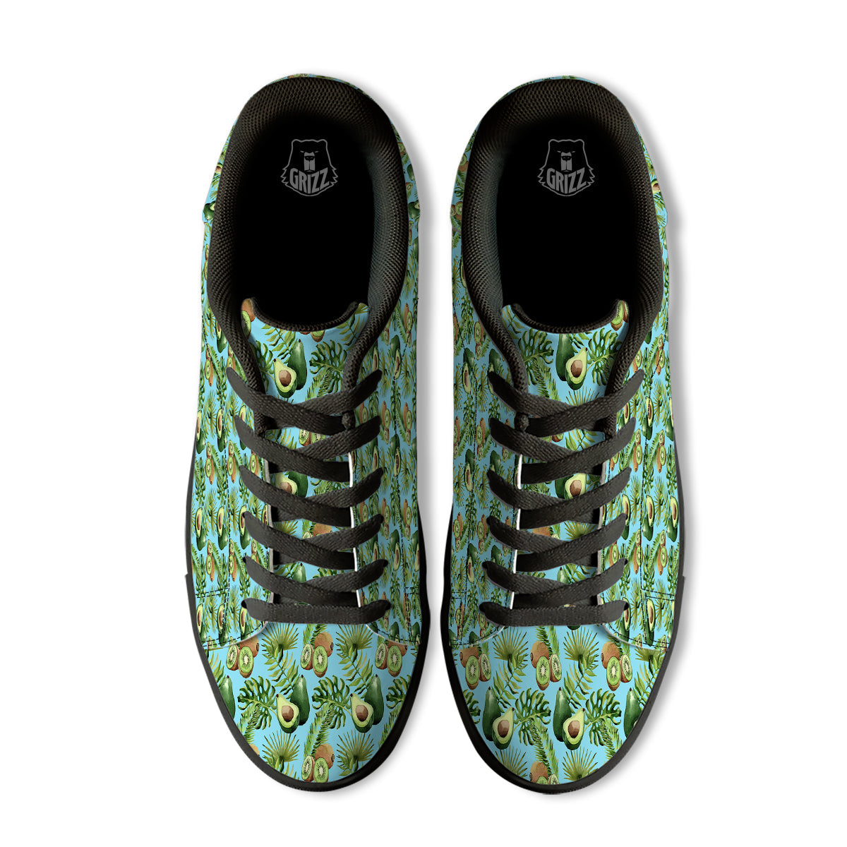 Avocado And Watercolor Kiwi Print Pattern Black Low Top Sneakers-grizzshop