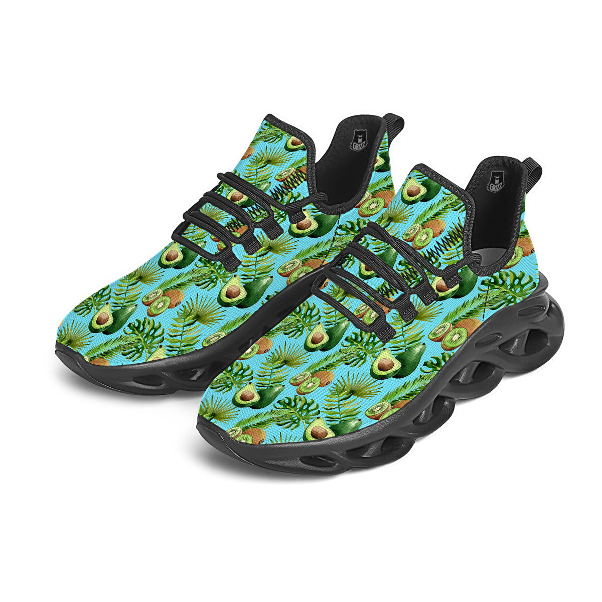 Avocado And Watercolor Kiwi Print Pattern Black Running Shoes-grizzshop