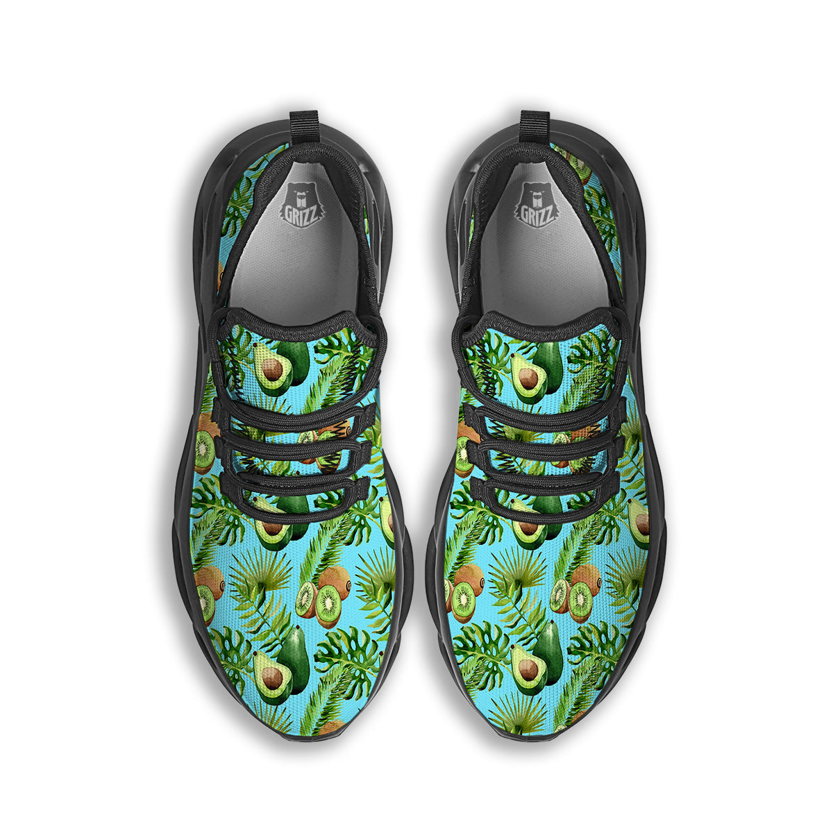 Avocado And Watercolor Kiwi Print Pattern Black Running Shoes-grizzshop