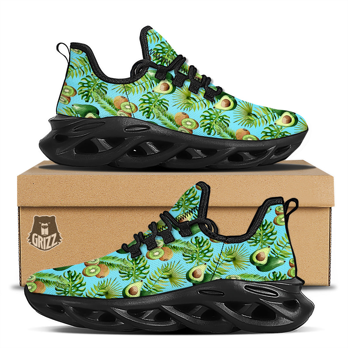 Avocado And Watercolor Kiwi Print Pattern Black Running Shoes-grizzshop