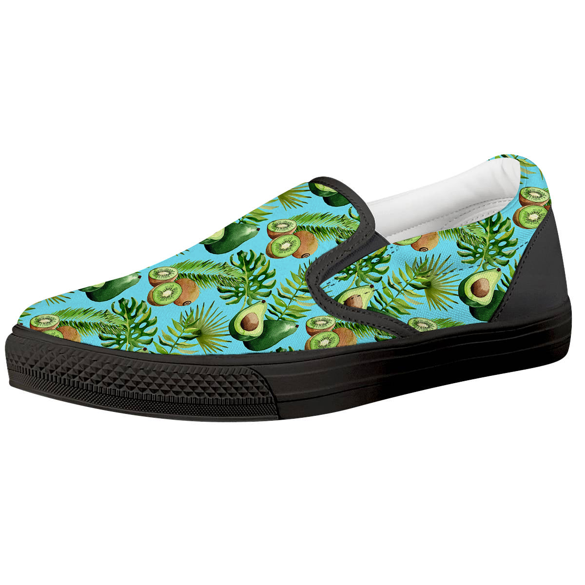 Avocado And Watercolor Kiwi Print Pattern Black Slip On Shoes-grizzshop