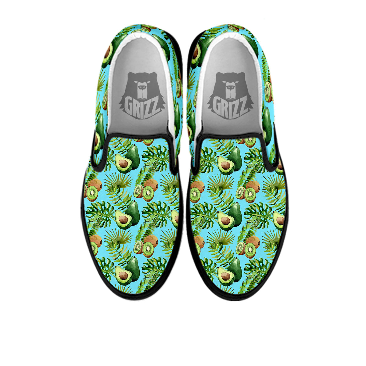 Avocado And Watercolor Kiwi Print Pattern Black Slip On Shoes-grizzshop