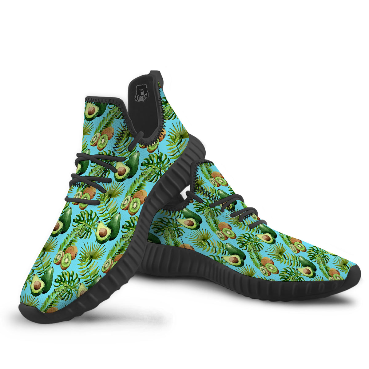 Avocado And Watercolor Kiwi Print Pattern Black Walking Shoes-grizzshop
