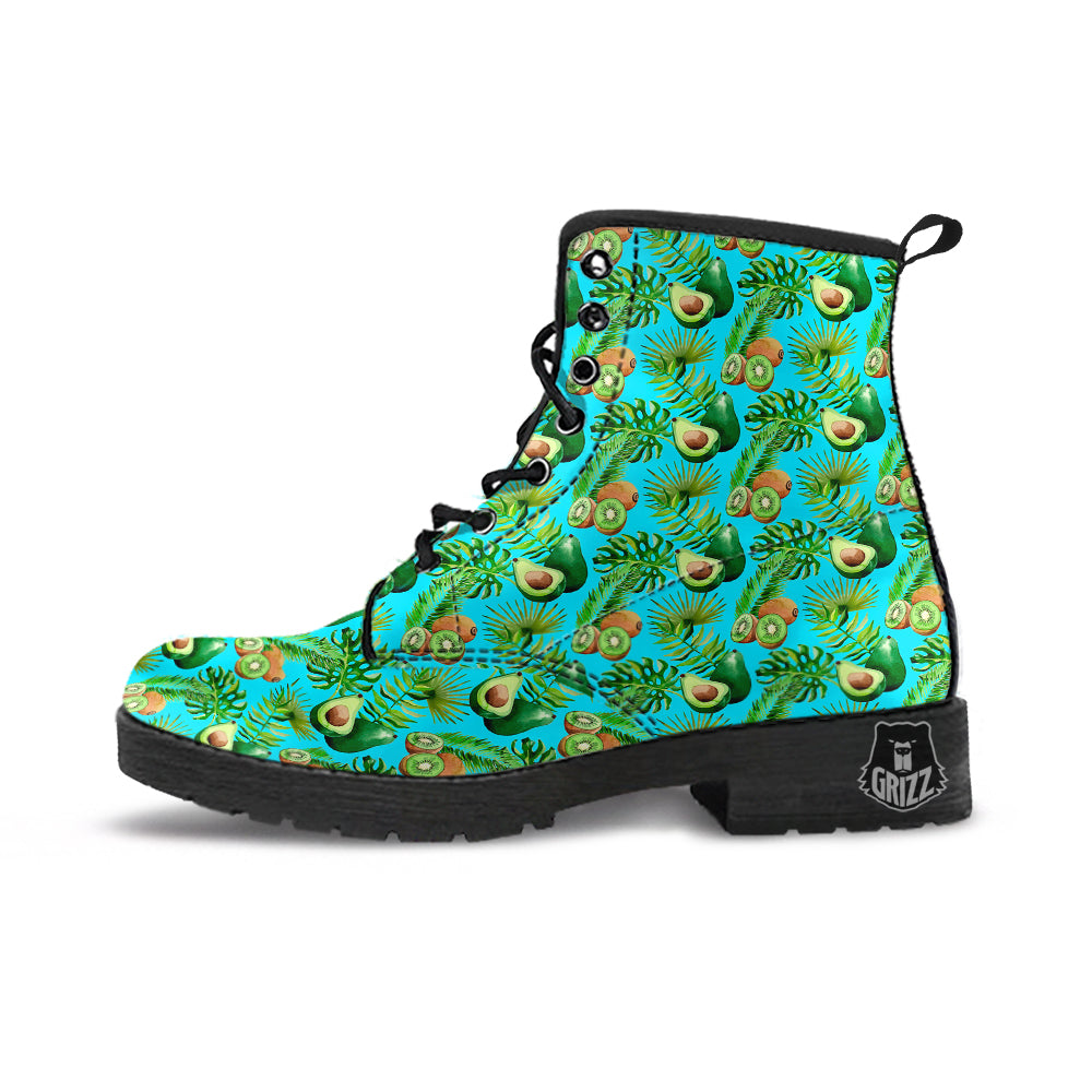 Avocado And Watercolor Kiwi Print Pattern Leather Boots-grizzshop
