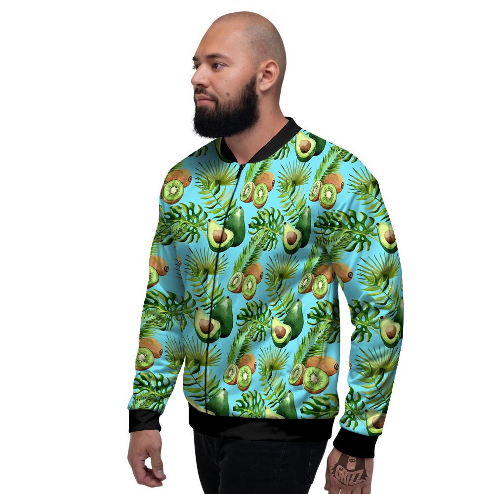 Avocado And Watercolor Kiwi Print Pattern Men's Bomber Jacket-grizzshop