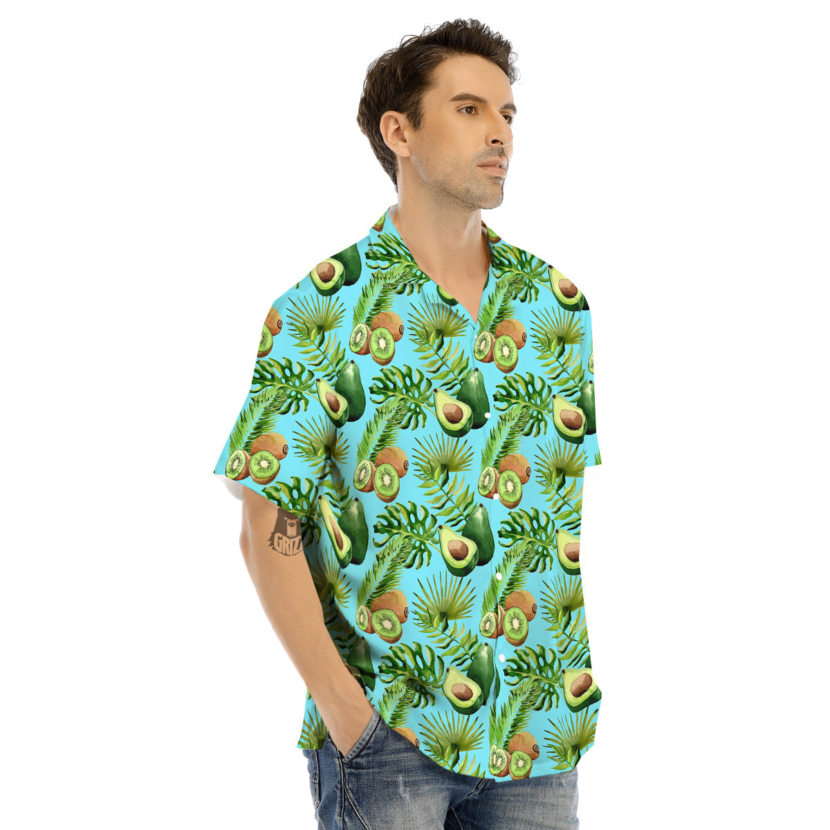 Avocado And Watercolor Kiwi Print Pattern Men's Hawaiian Shirt-grizzshop