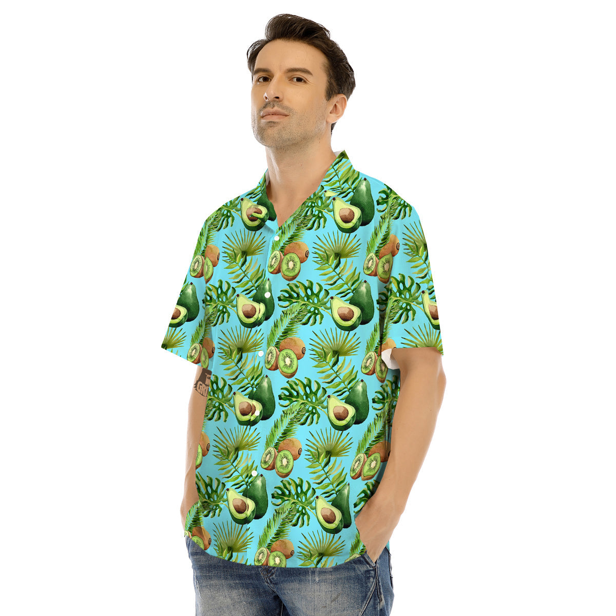 Avocado And Watercolor Kiwi Print Pattern Men's Hawaiian Shirt-grizzshop
