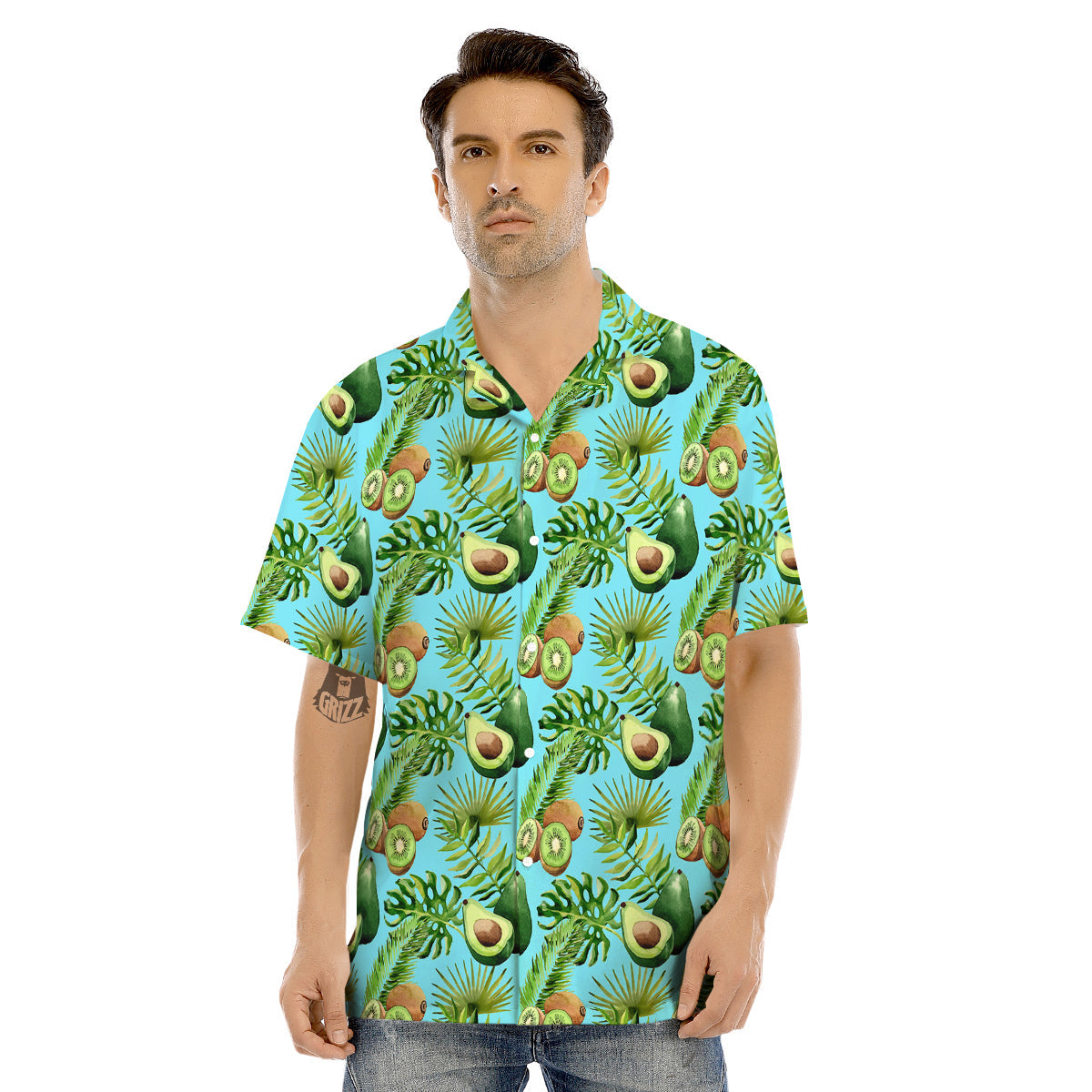 Avocado And Watercolor Kiwi Print Pattern Men's Hawaiian Shirt-grizzshop