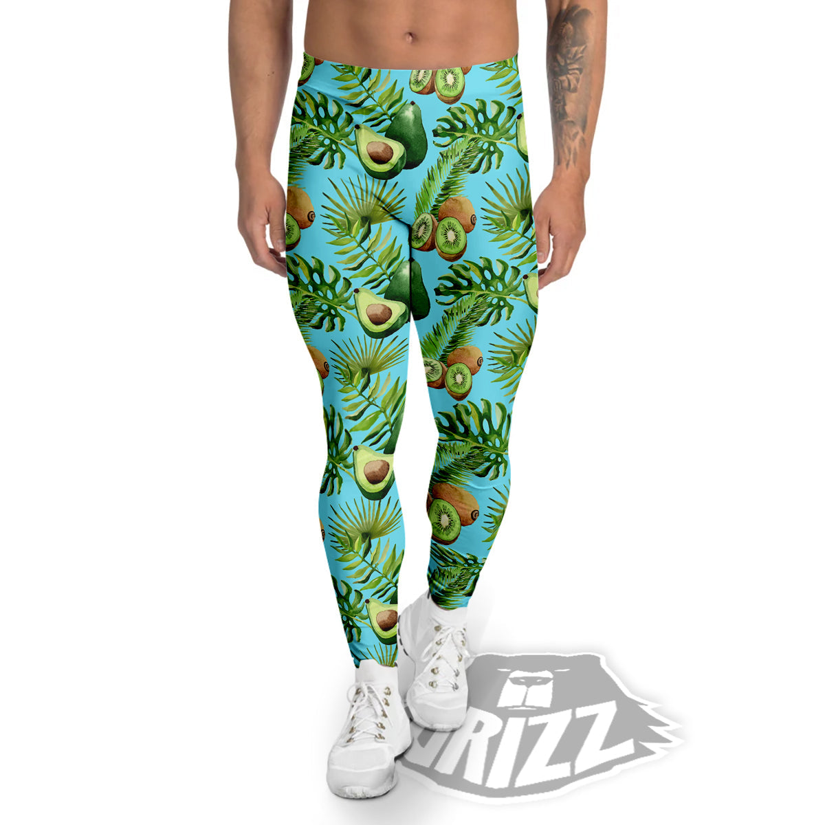 Avocado And Watercolor Kiwi Print Pattern Men's Leggings-grizzshop
