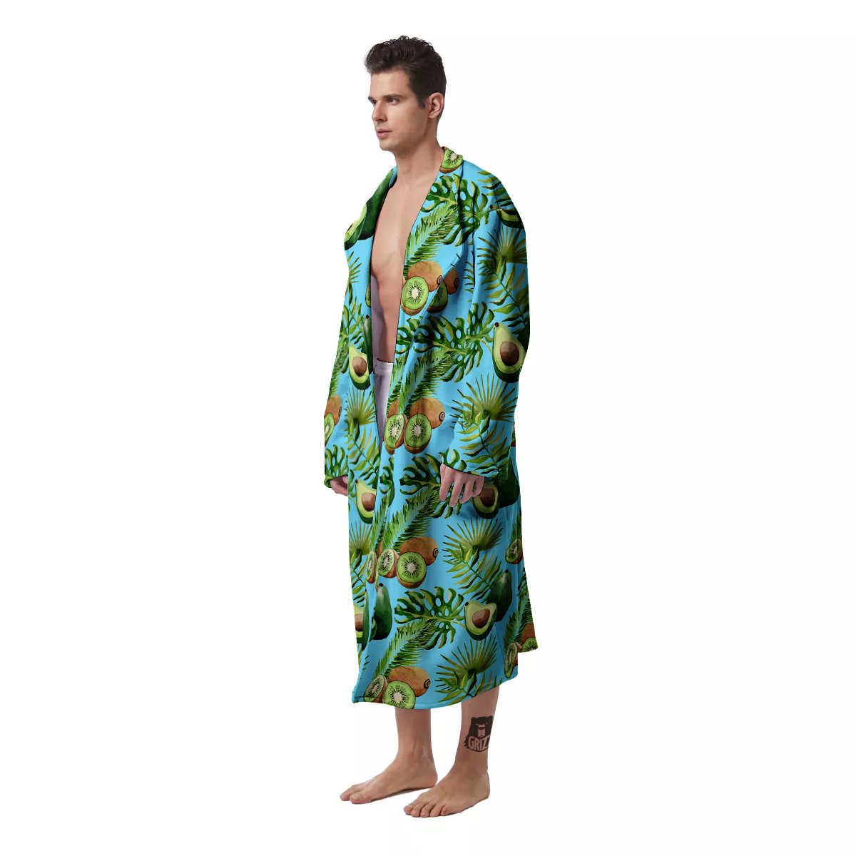 Avocado And Watercolor Kiwi Print Pattern Men's Robe-grizzshop
