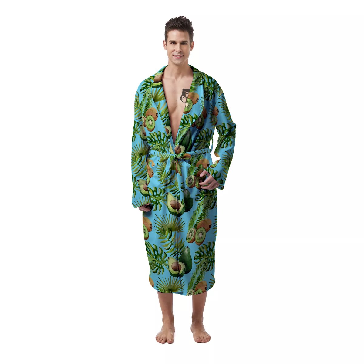 Avocado And Watercolor Kiwi Print Pattern Men's Robe-grizzshop