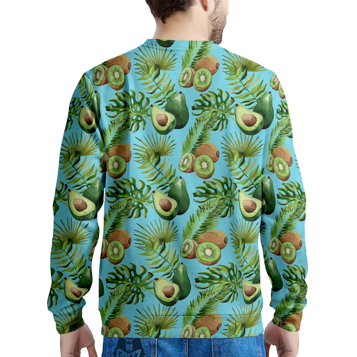 Avocado And Watercolor Kiwi Print Pattern Men's Sweatshirt-grizzshop