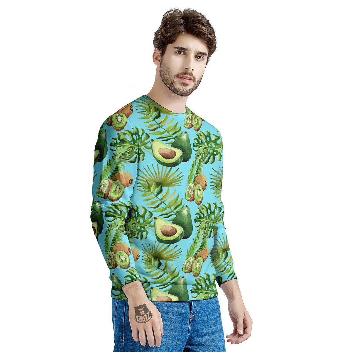 Avocado And Watercolor Kiwi Print Pattern Men's Sweatshirt-grizzshop