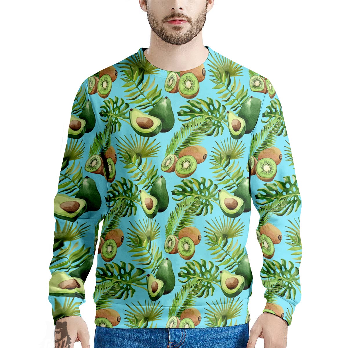 Avocado And Watercolor Kiwi Print Pattern Men's Sweatshirt-grizzshop