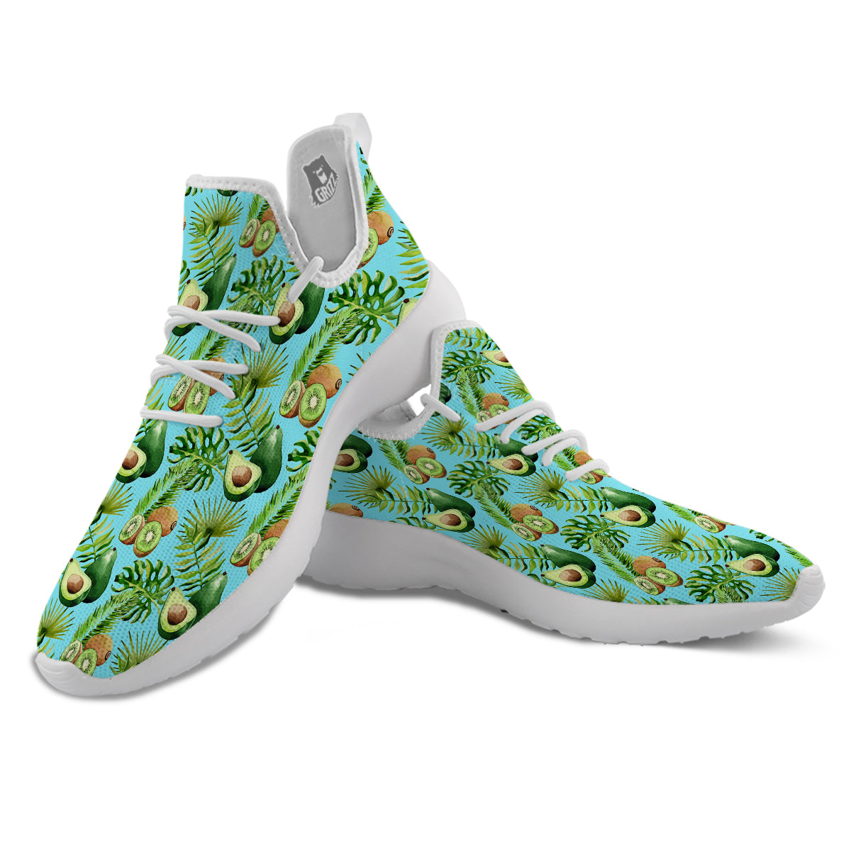 Avocado And Watercolor Kiwi Print Pattern White Athletic Shoes-grizzshop