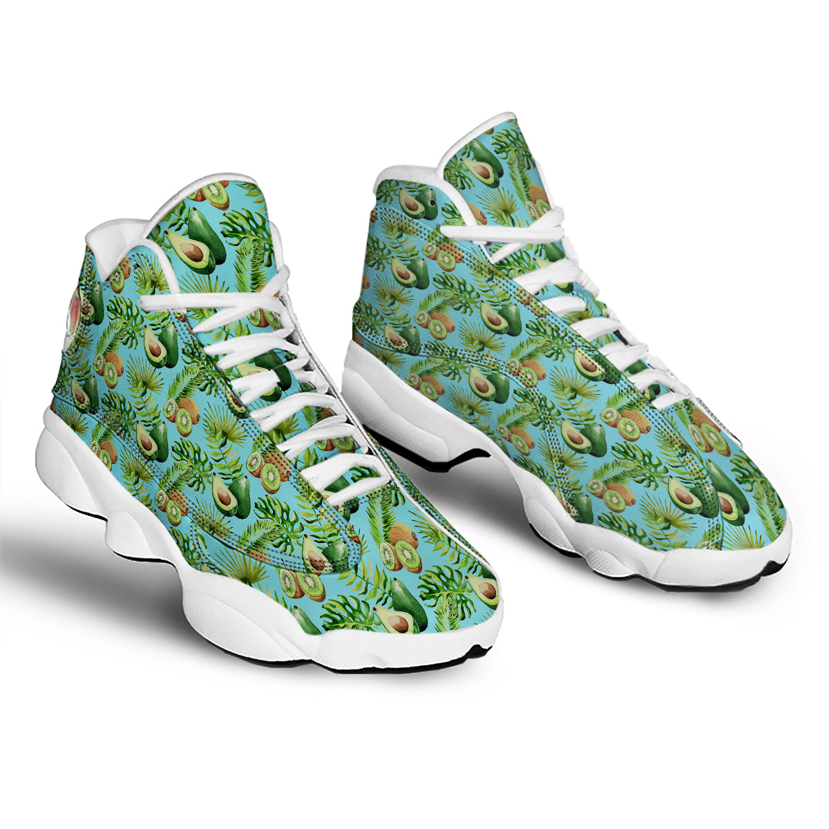 Avocado And Watercolor Kiwi Print Pattern White Basketball Shoes-grizzshop