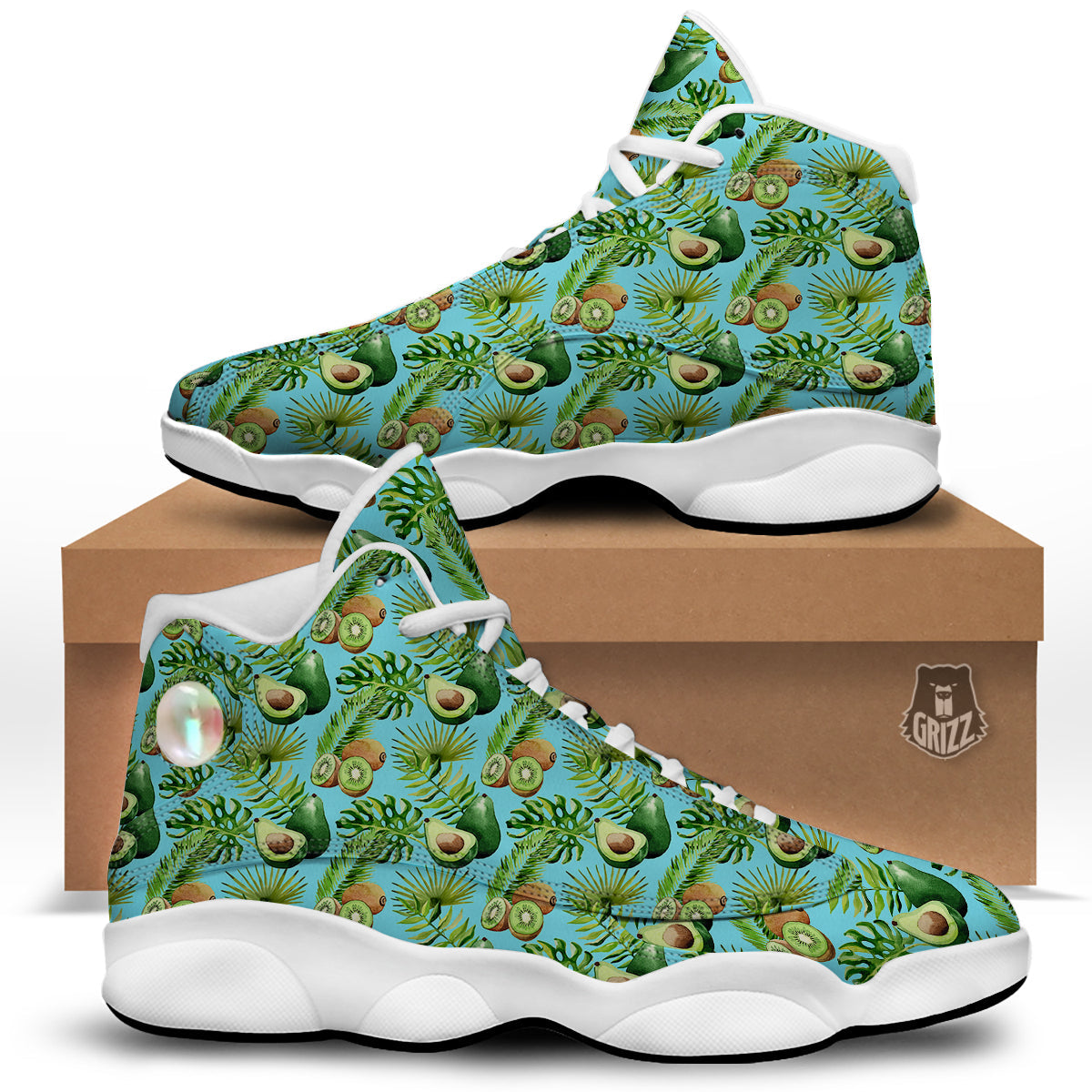 Avocado And Watercolor Kiwi Print Pattern White Basketball Shoes-grizzshop