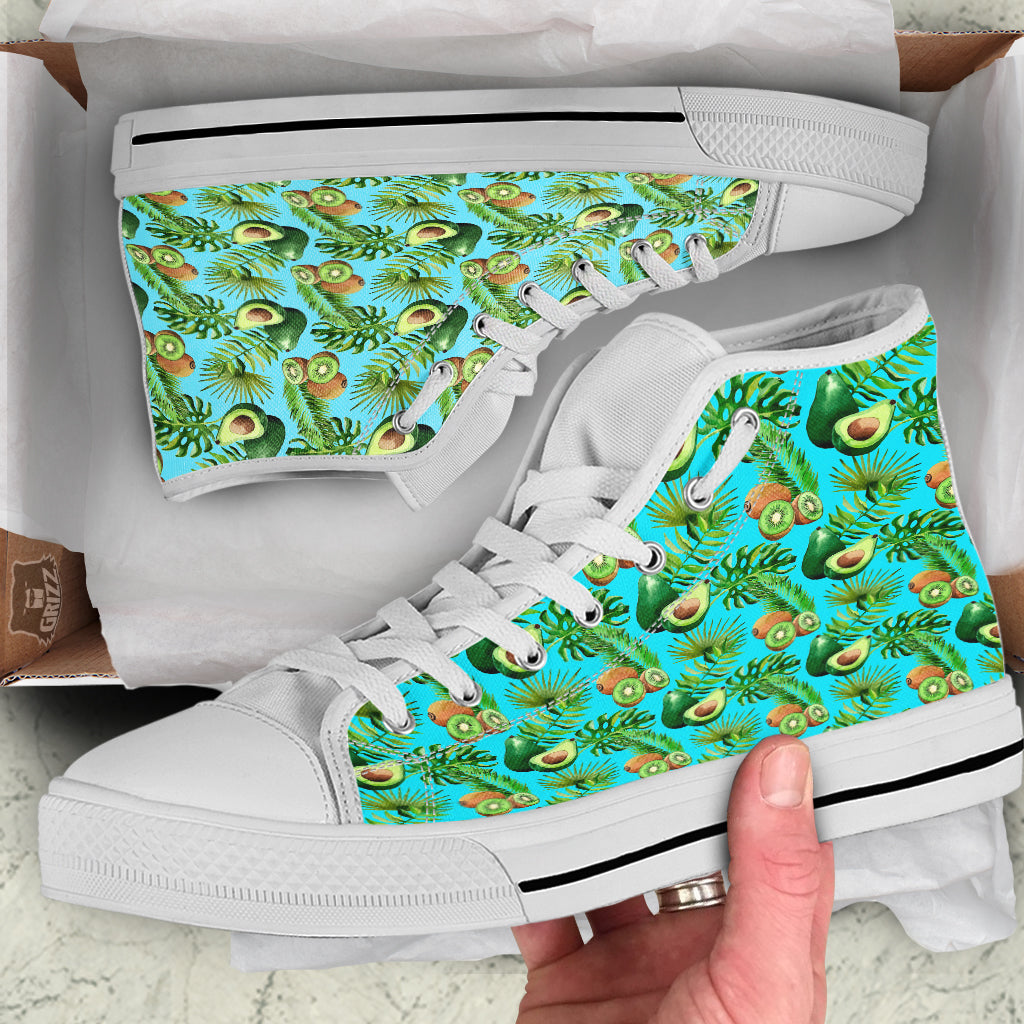 Avocado And Watercolor Kiwi Print Pattern White High Top Shoes-grizzshop
