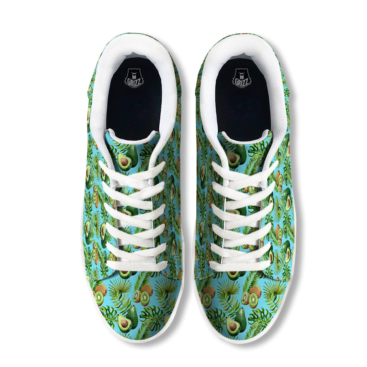 Avocado And Watercolor Kiwi Print Pattern White Low Top Sneakers-grizzshop