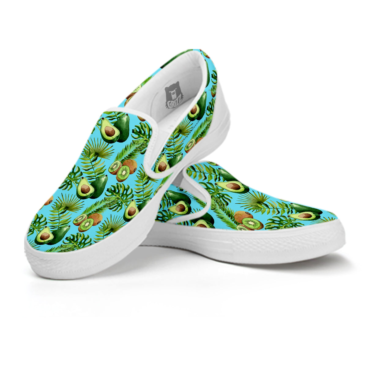 Avocado And Watercolor Kiwi Print Pattern White Slip On Shoes-grizzshop