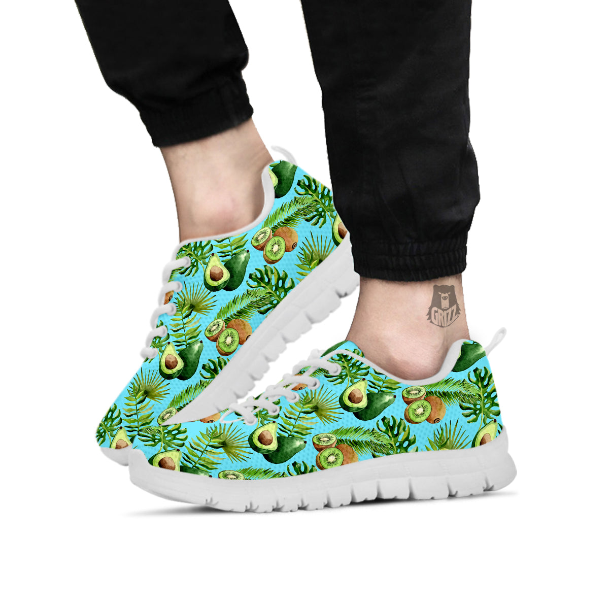 Avocado And Watercolor Kiwi Print Pattern White Sneaker-grizzshop