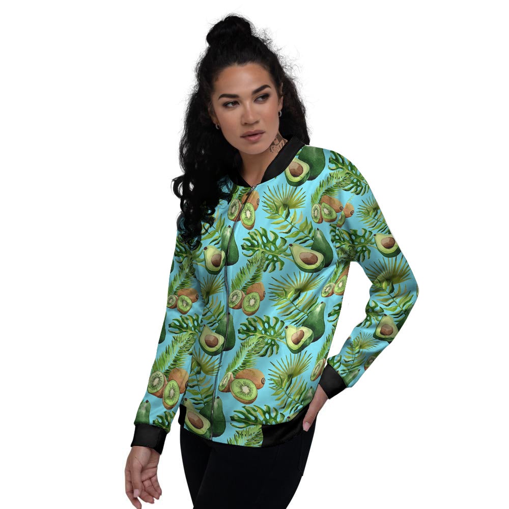 Avocado And Watercolor Kiwi Print Pattern Women's Bomber Jacket-grizzshop