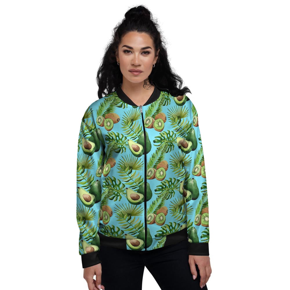Avocado And Watercolor Kiwi Print Pattern Women's Bomber Jacket-grizzshop