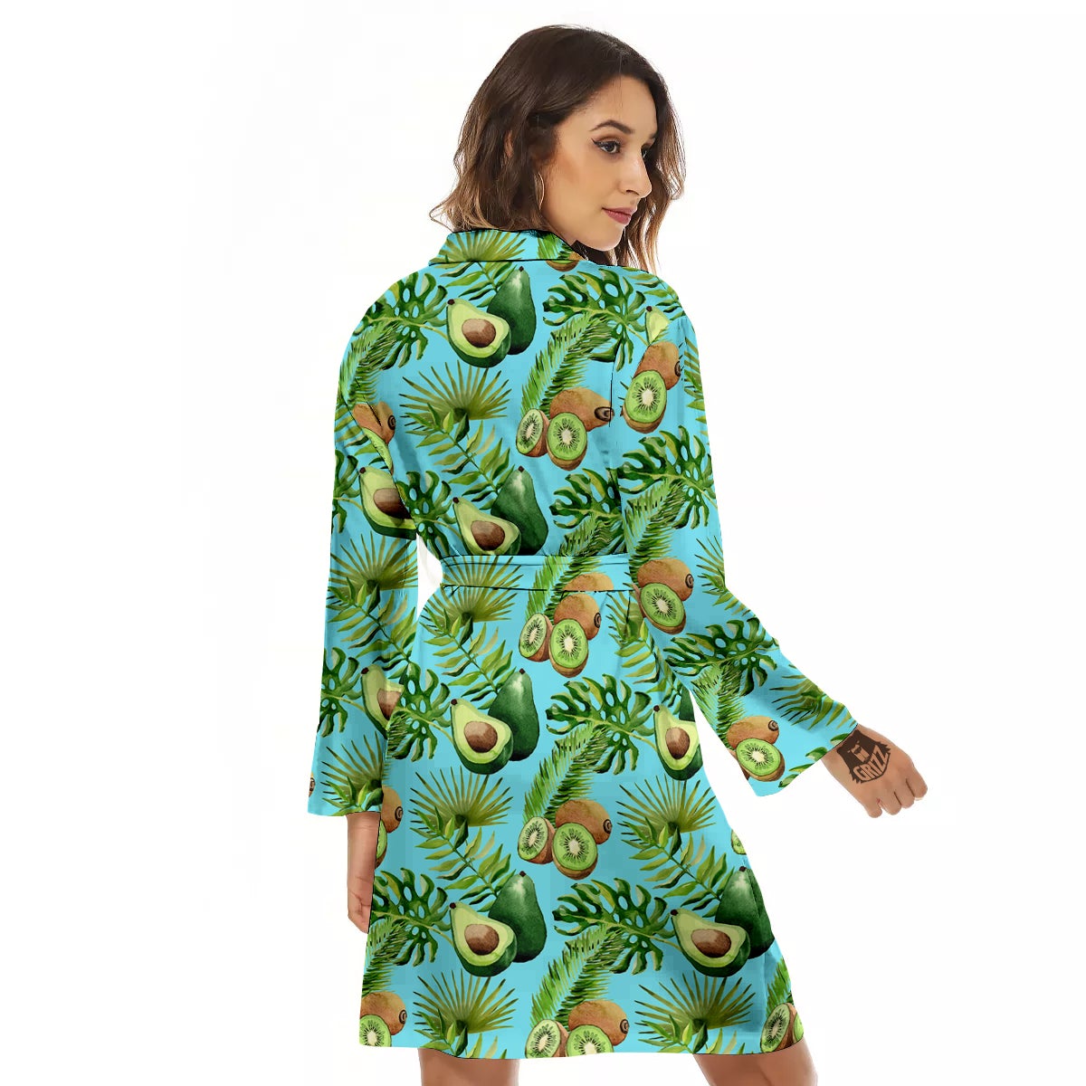 Avocado And Watercolor Kiwi Print Pattern Women's Robe-grizzshop