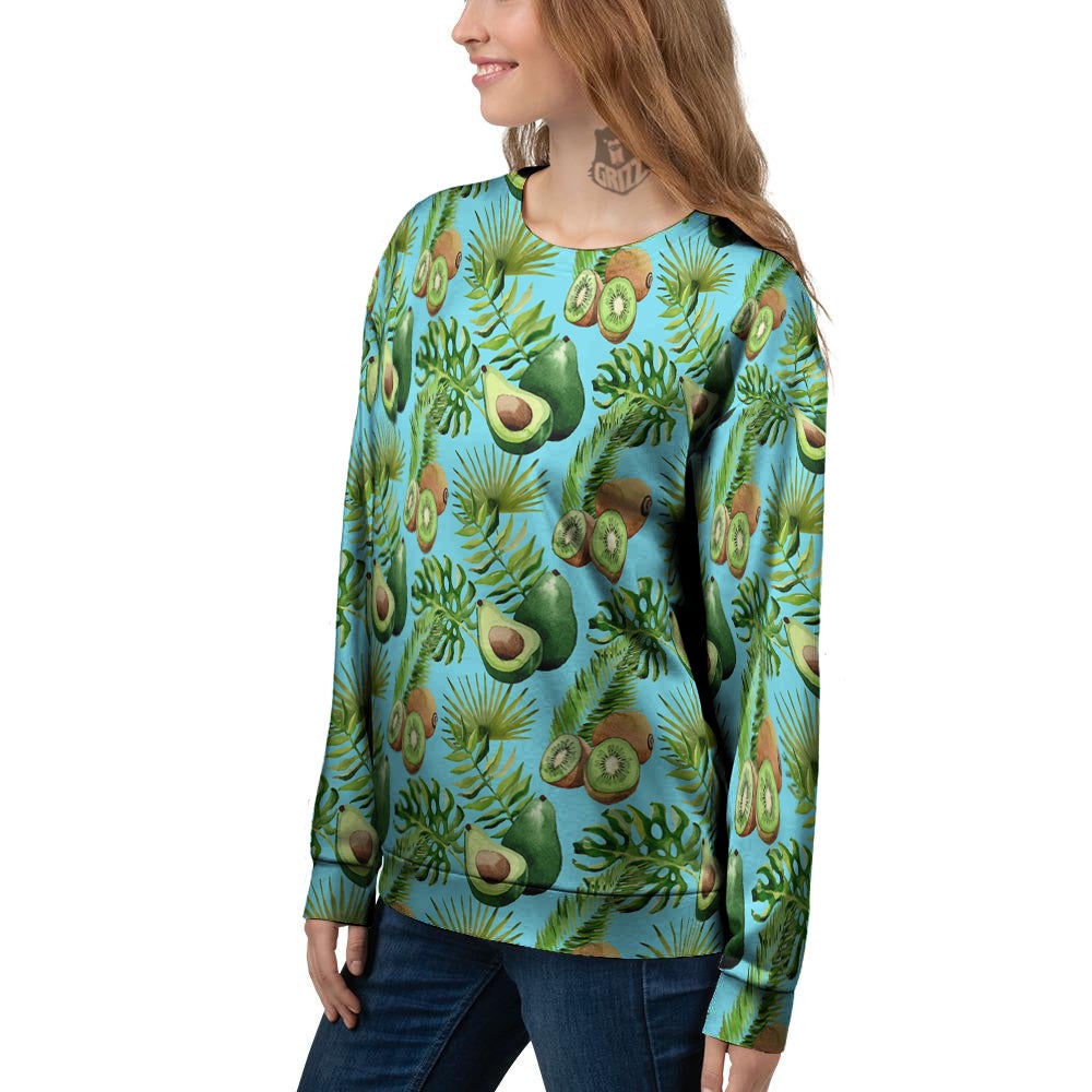 Avocado And Watercolor Kiwi Print Pattern Women's Sweatshirt-grizzshop
