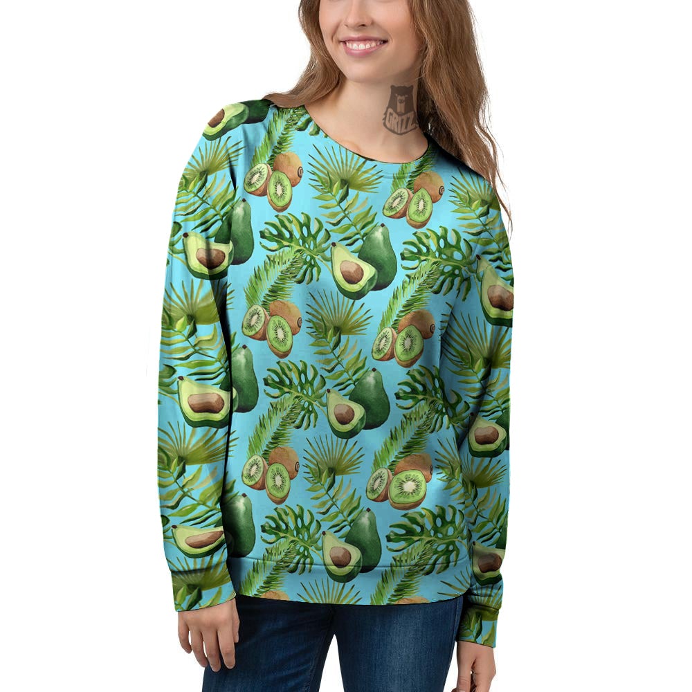 Avocado And Watercolor Kiwi Print Pattern Women's Sweatshirt-grizzshop