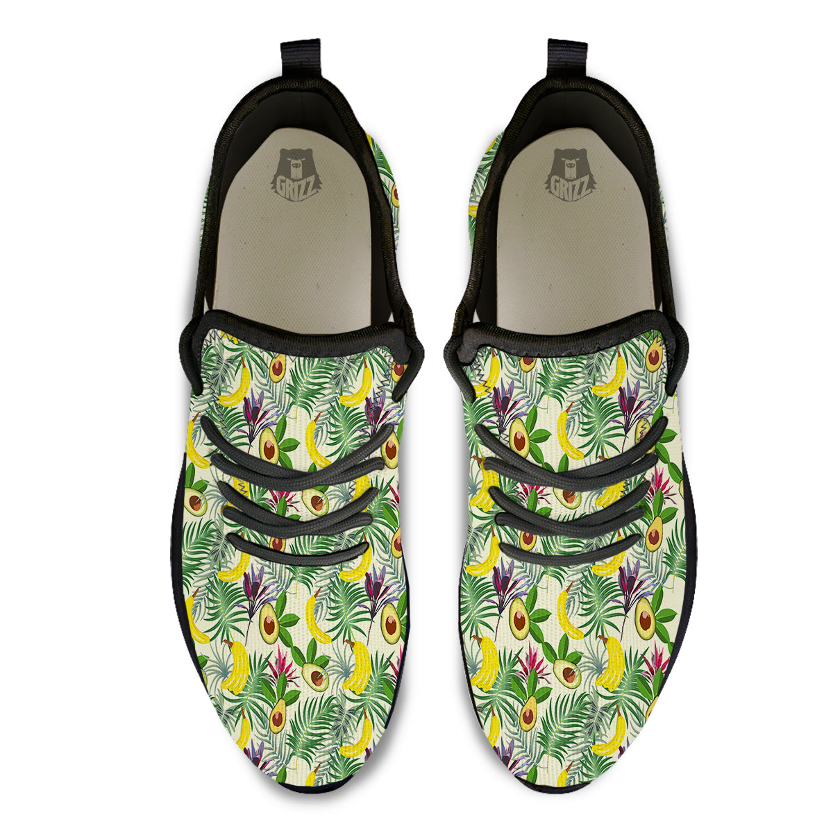 Avocado Banana Leaf Print Pattern Black Athletic Shoes-grizzshop