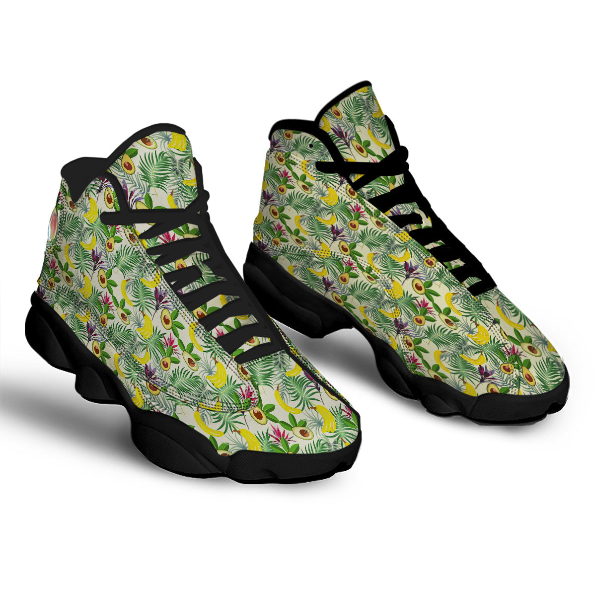 Avocado Banana Leaf Print Pattern Black Basketball Shoes-grizzshop