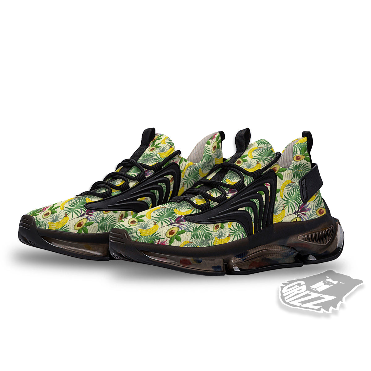 Avocado Banana Leaf Print Pattern Black Gym Shoes-grizzshop