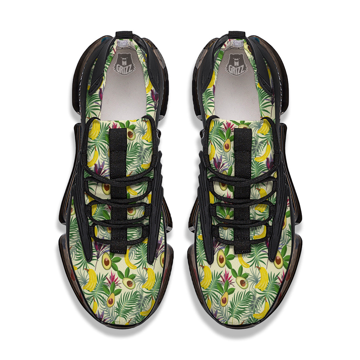 Avocado Banana Leaf Print Pattern Black Gym Shoes-grizzshop