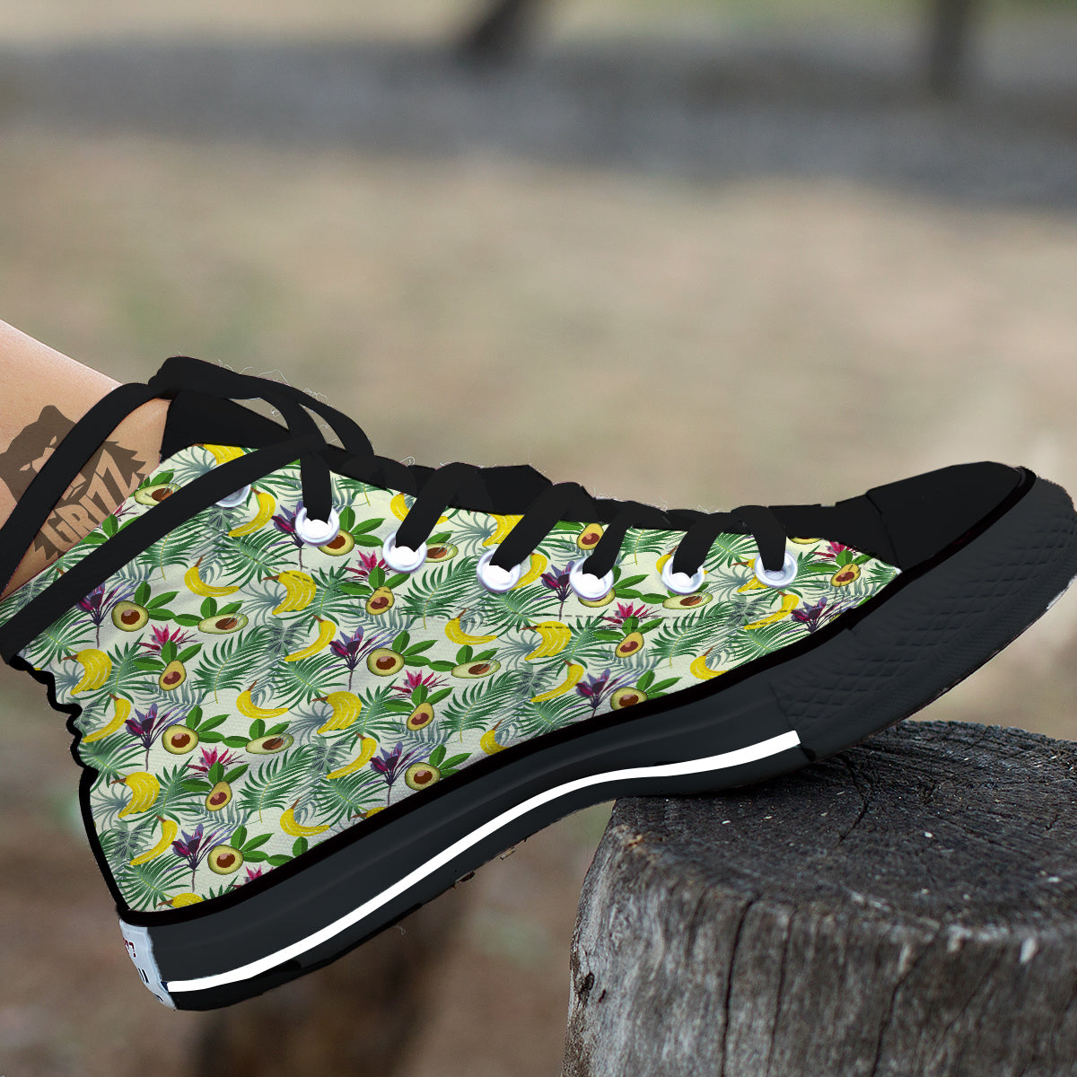 Avocado Banana Leaf Print Pattern Black High Top Shoes-grizzshop