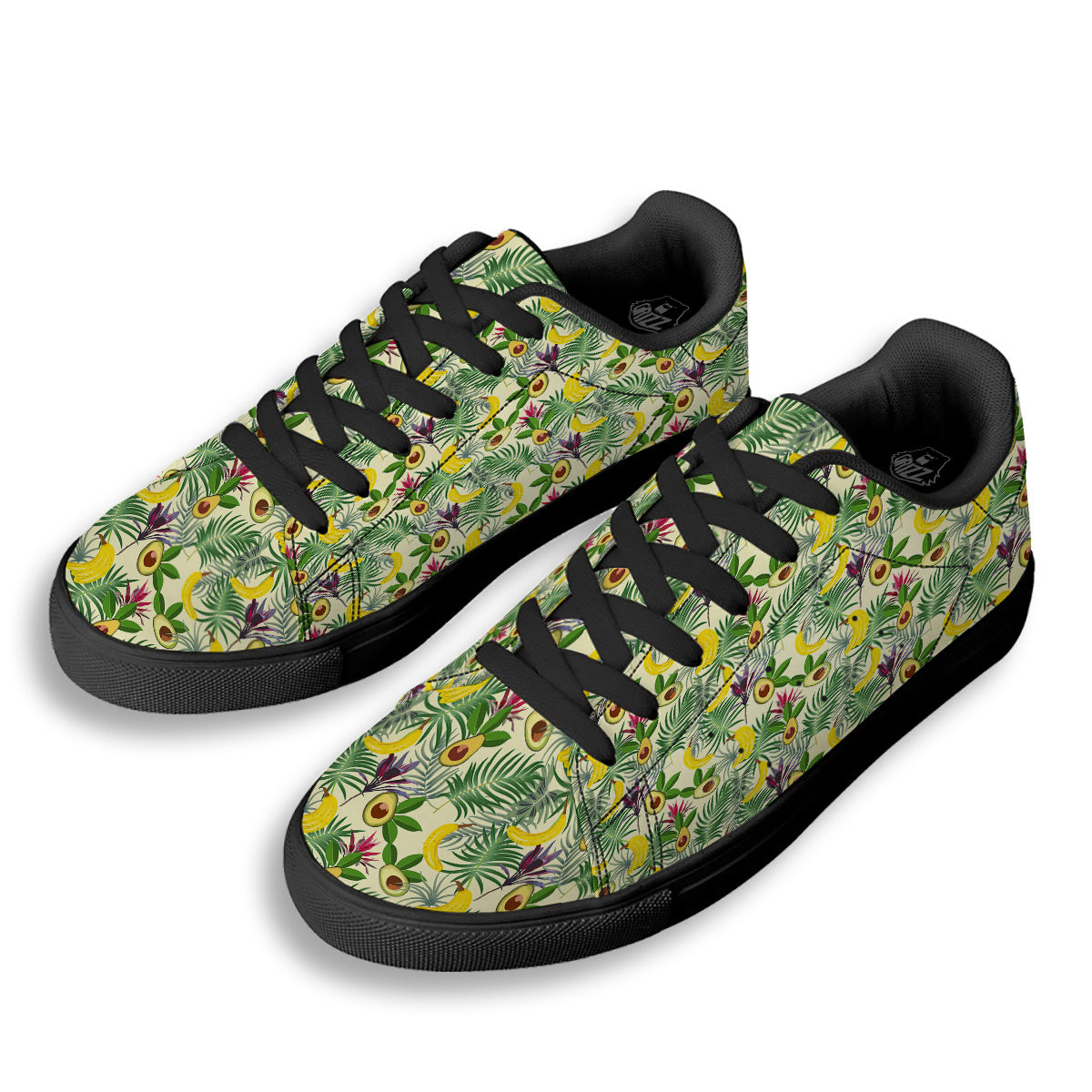 Avocado Banana Leaf Print Pattern Black Low Top Sneakers-grizzshop