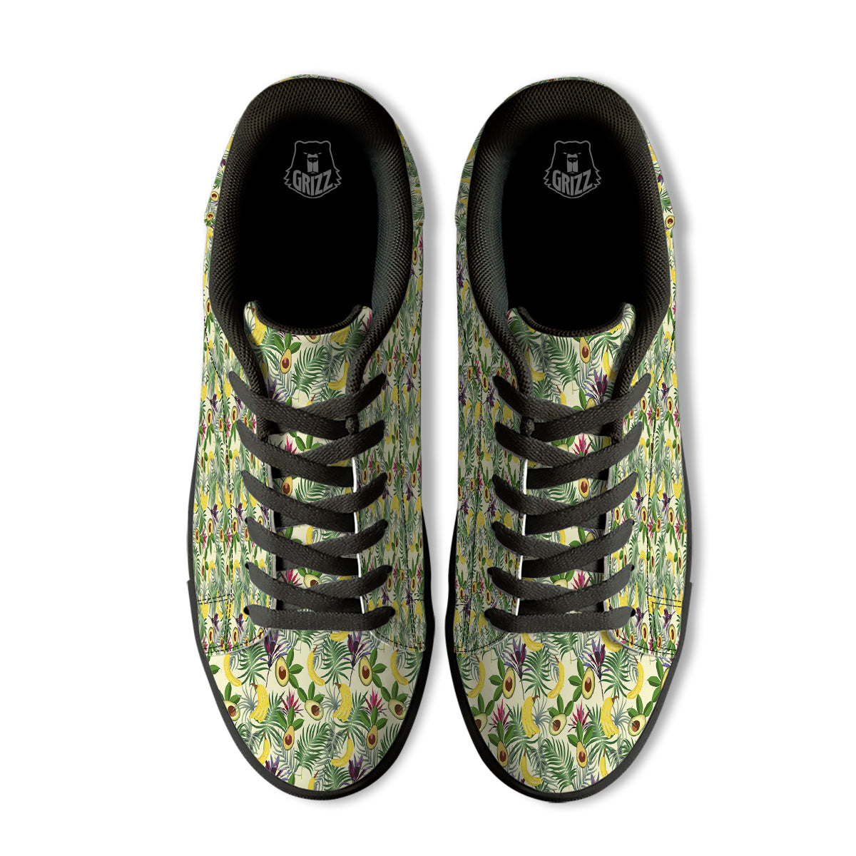 Avocado Banana Leaf Print Pattern Black Low Top Sneakers-grizzshop