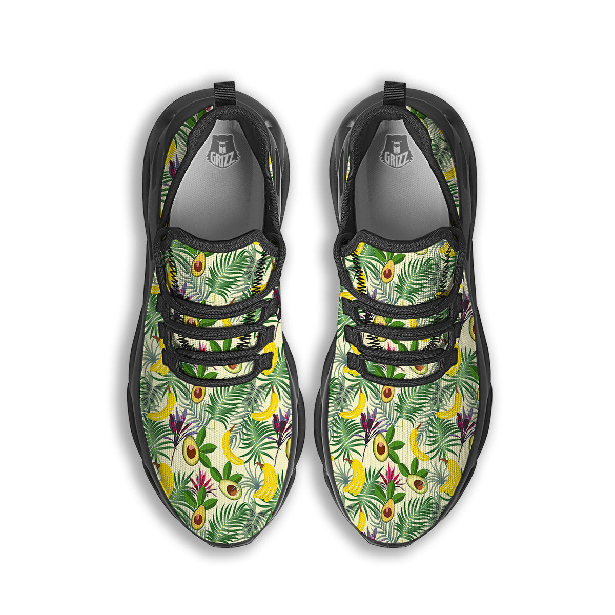 Avocado Banana Leaf Print Pattern Black Running Shoes-grizzshop
