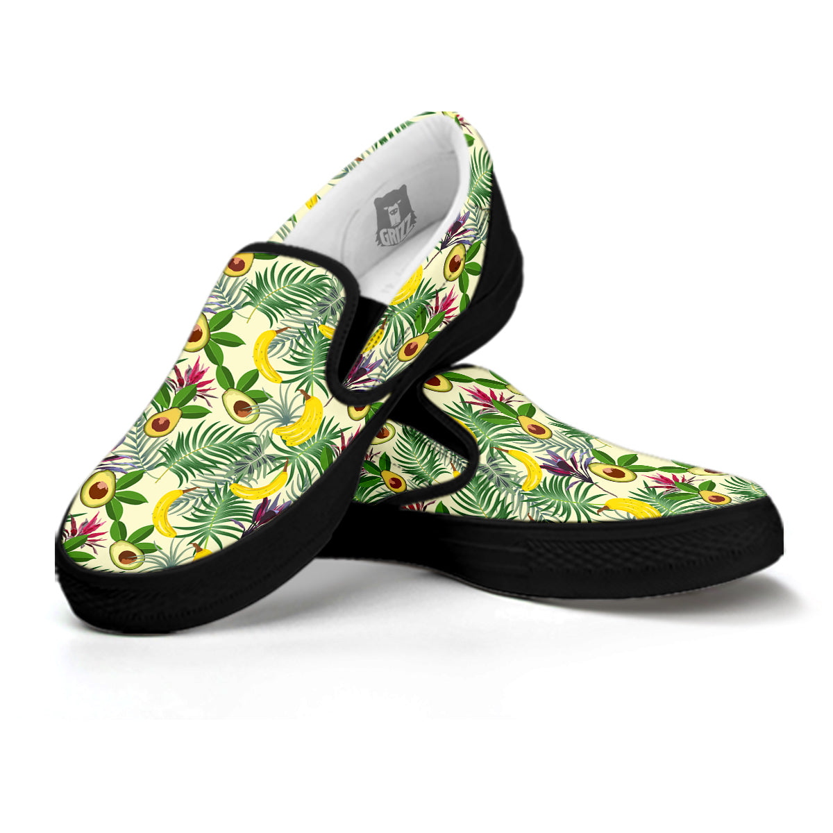 Avocado Banana Leaf Print Pattern Black Slip On Shoes-grizzshop