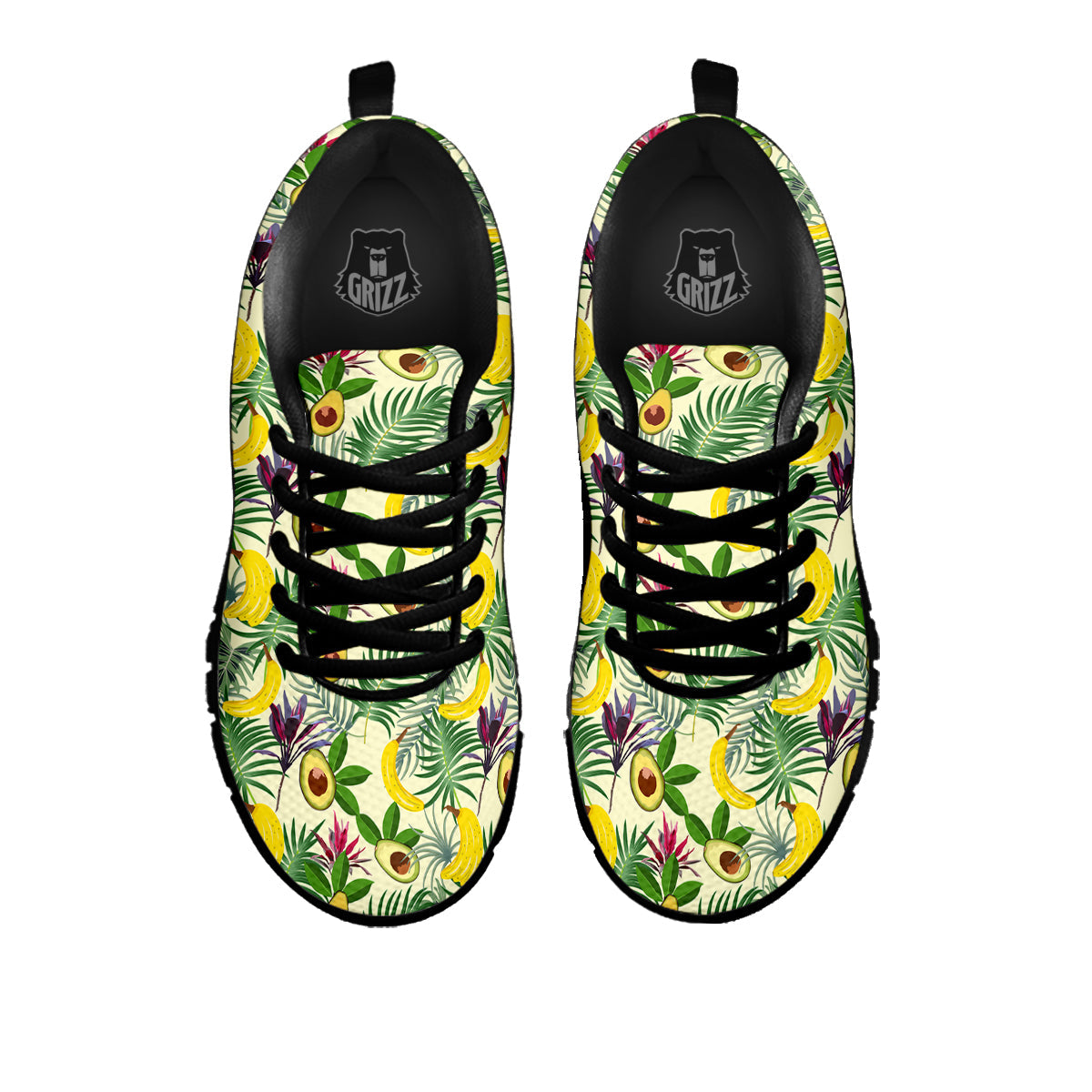 Avocado Banana Leaf Print Pattern Black Sneaker-grizzshop