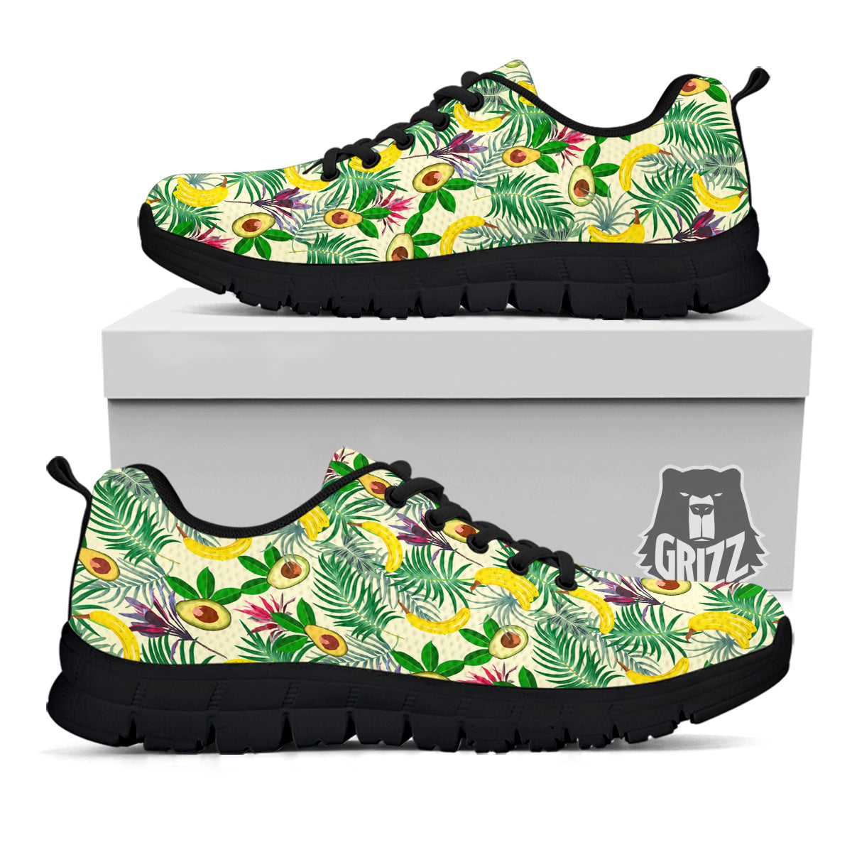 Avocado Banana Leaf Print Pattern Black Sneaker-grizzshop