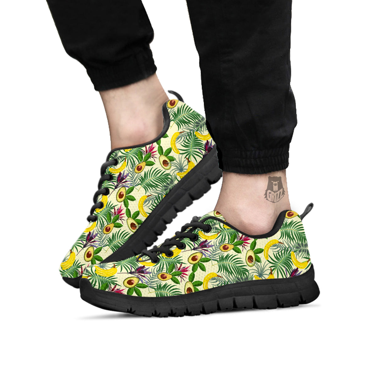 Avocado Banana Leaf Print Pattern Black Sneaker-grizzshop