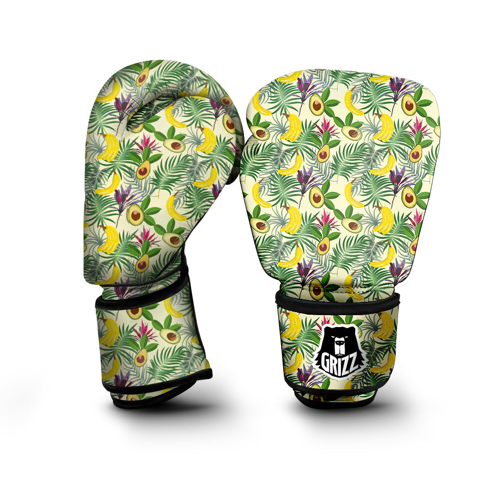 Avocado Banana Leaf Print Pattern Boxing Gloves-grizzshop